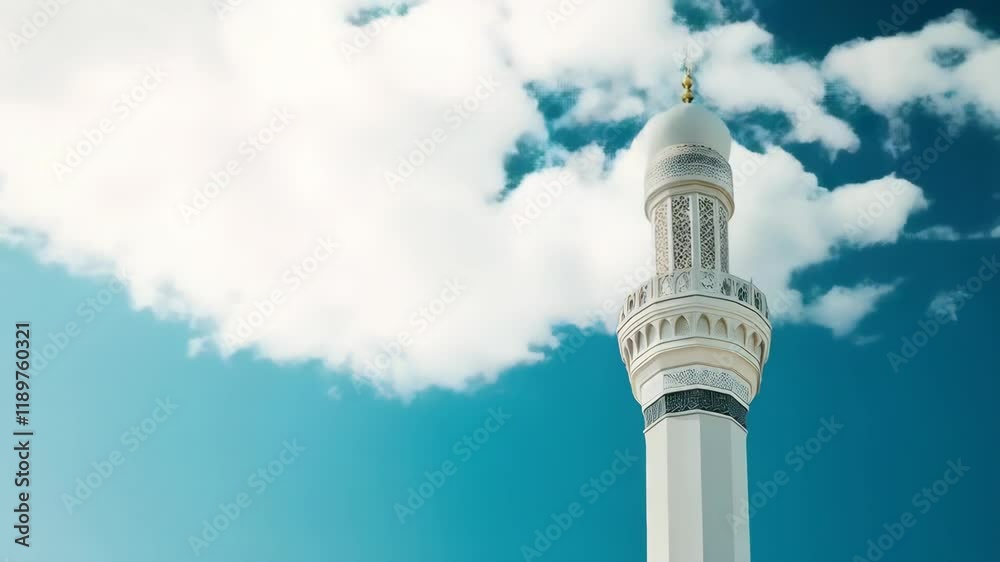 Minaret of mosque. A serene Islamic horizontal background for Ramadan themes. Minaret of mosque. A serene Islamic horizontal background for Ramadan themes.