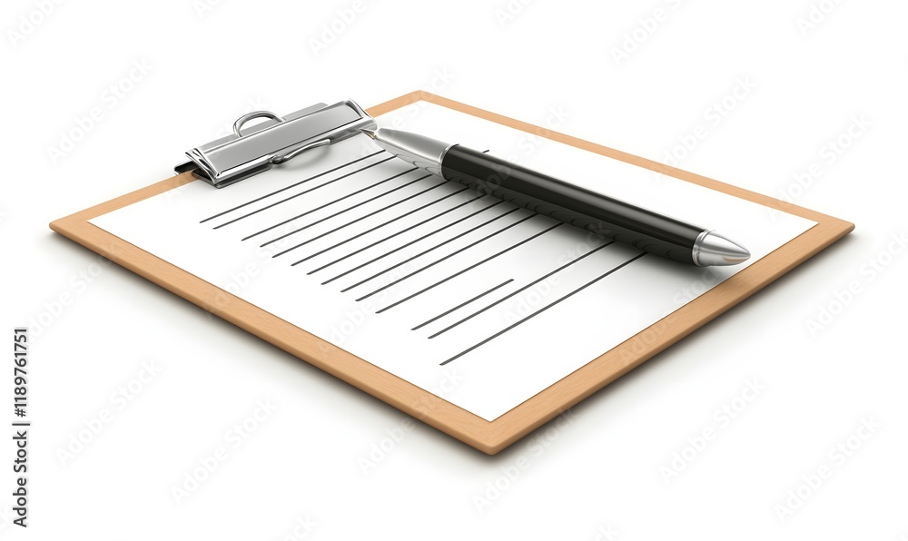 Clipboard with pen and lined paper. Clipboard with pen and lined paper.