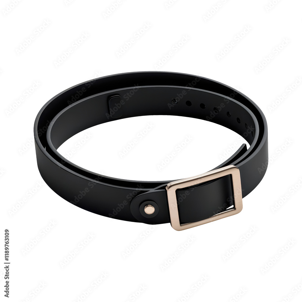 A sleek black leather belt with a gold buckle, featuring multiple holes for adjustment. A sleek black leather belt with a gold buckle, featuring multiple holes for adjustment.