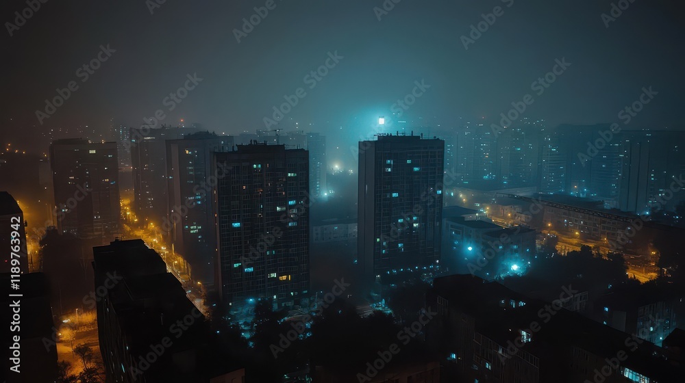Obraz premium A towering skyscraper in a bustling city, its windows eerily darkened amidst a sweeping blackout.
