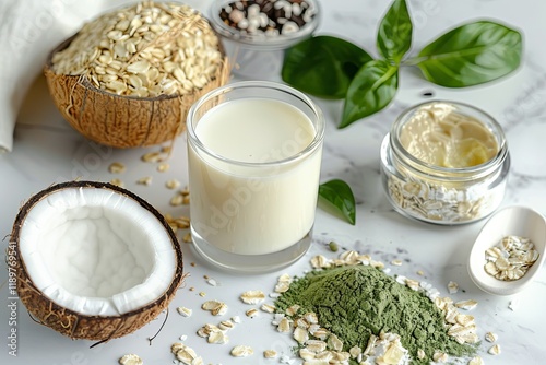 Pixel Perfect Image of Rice Serum, Green Tea Serum, Oatmeal Cream and Coconut Water photo