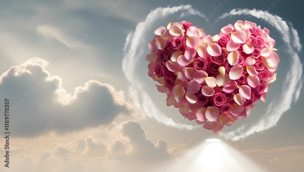 delicate rose petal heart in a dreamy cloud background with gentle lighting for romantic designs delicate rose petal heart in a dreamy cloud background with gentle lighting for romantic designs