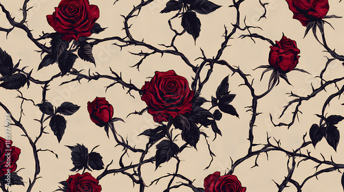 Fototapeta Naklejka Na Ścianę i Meble -  vintage gothic dark rose thorns