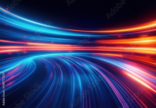 dynamic abstract light streaks in blue and orange technology background