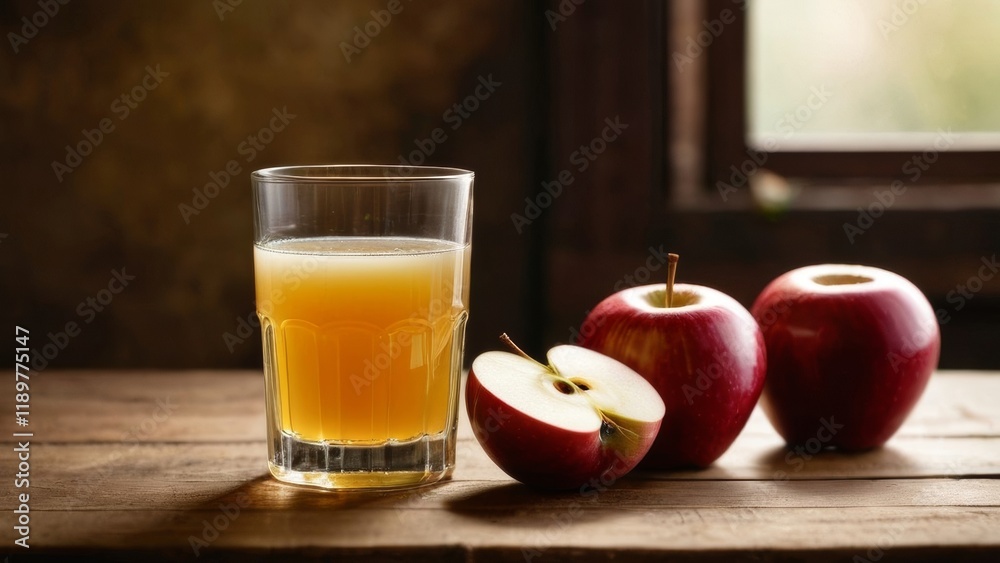 A glass of fresh apple juice