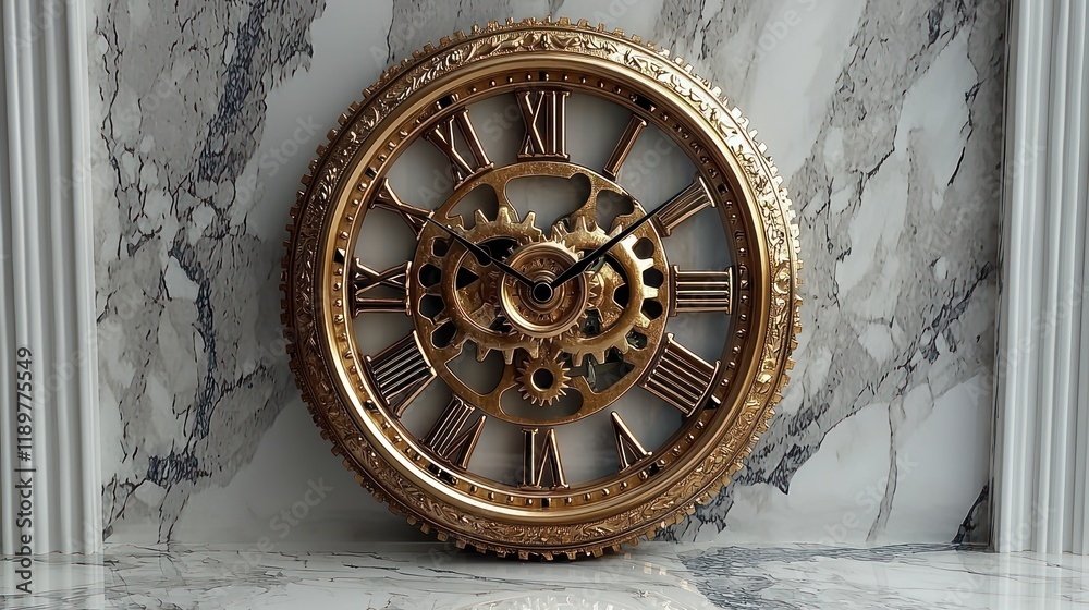 Fototapeta premium Antique Gold Roman Numeral Gear Wall Clock