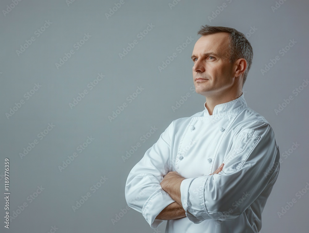 Portrait of a Serious Chef in Apron in Thoughtful Expression Portrait of a Serious Chef in Apron in Thoughtful Expression