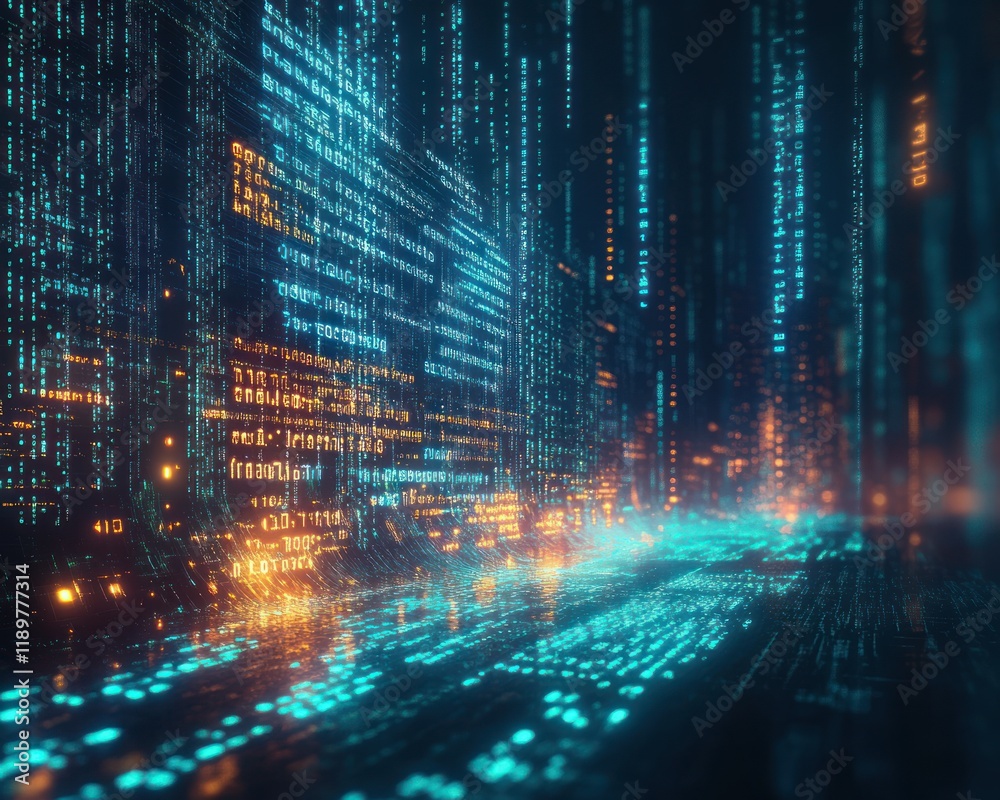 Fototapeta premium Digital Coding Landscape Cyberpunk Inspired Programming Background Technology Software Development