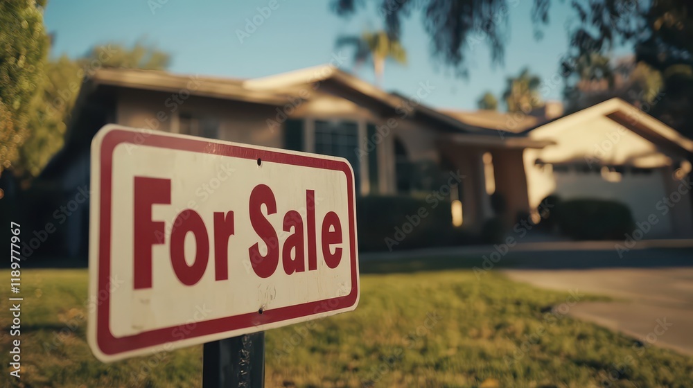 For Sale sign prominently displayed in front of property land, symbolizing real estate opportunities and investment. For Sale sign prominently displayed in front of property land, symbolizing real estate opportunities and investment.