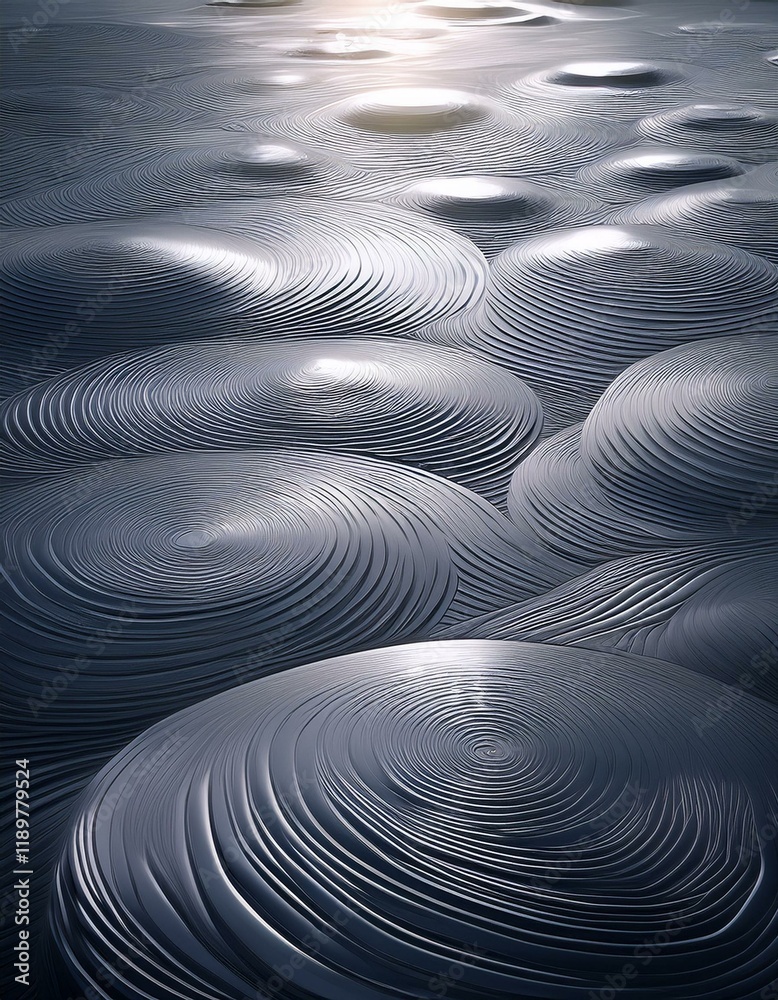 Obraz premium Abstract concentric circles in dark gray, creating a 3D textured landscape.