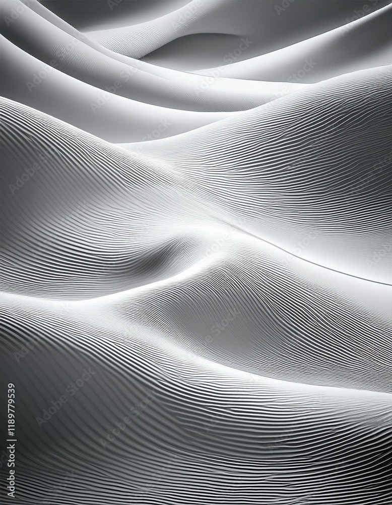 Abstract grayscale image of undulating lines resembling sand dunes.