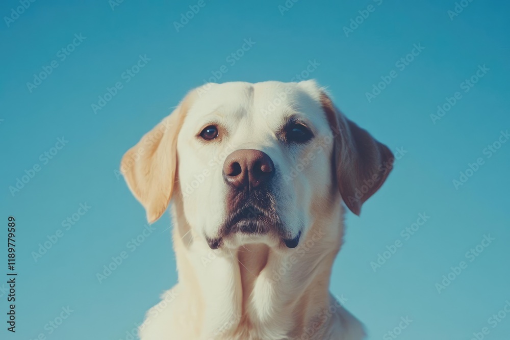 labrador dog gazing warmly at the viewer against blue labrador dog gazing warmly at the viewer against blue