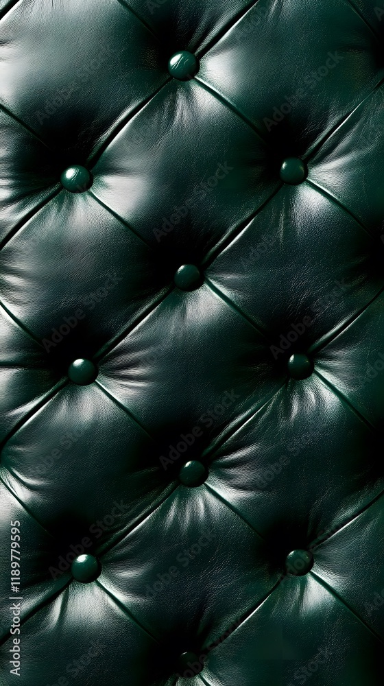 Naklejka premium Dark Green Leather Upholstery with Diamond Tufting