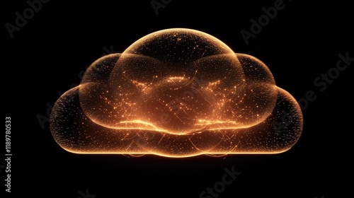 A cloud computing symbol with interconnected lines and glowing nodes on a dark gradient background.