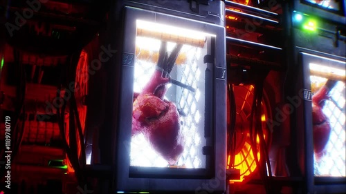 Growing a heart in a futuristic capsule. genetic engineering concept. futuristic laboratory.