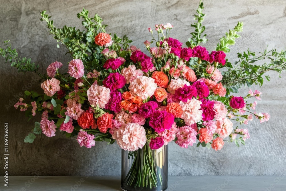 Fototapeta premium romantic floral arrangement featuring vibrant pink carnations creating a visually stunning wall of color and texture