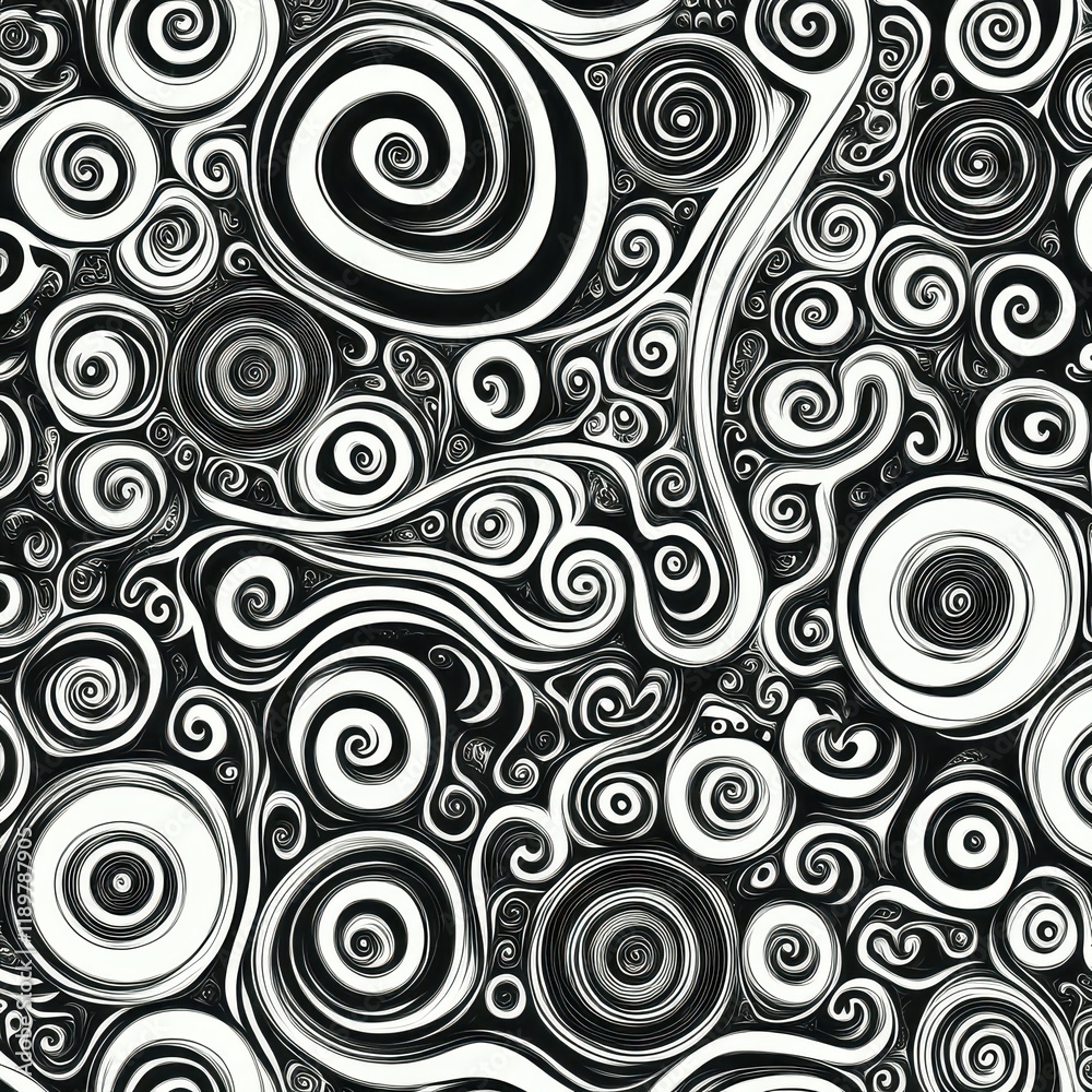 Abstract Black and White Swirls and Spirals in Dynamic Patterns Abstract Black and White Swirls and Spirals in Dynamic Patterns