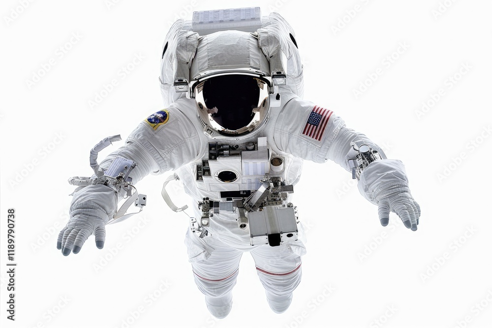 Pixel Perfect Picture of Astronaut in White Space Suit Floating Isolated on White Background Pixel Perfect Picture of Astronaut in White Space Suit Floating Isolated on White Background