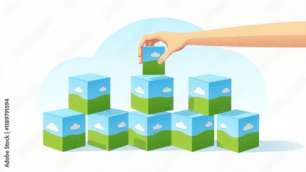 Hand placing a box on a stack of boxes