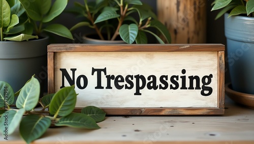 no trespassing is boldly displayed in a rustic, hand-painted style on a wooden signboard background