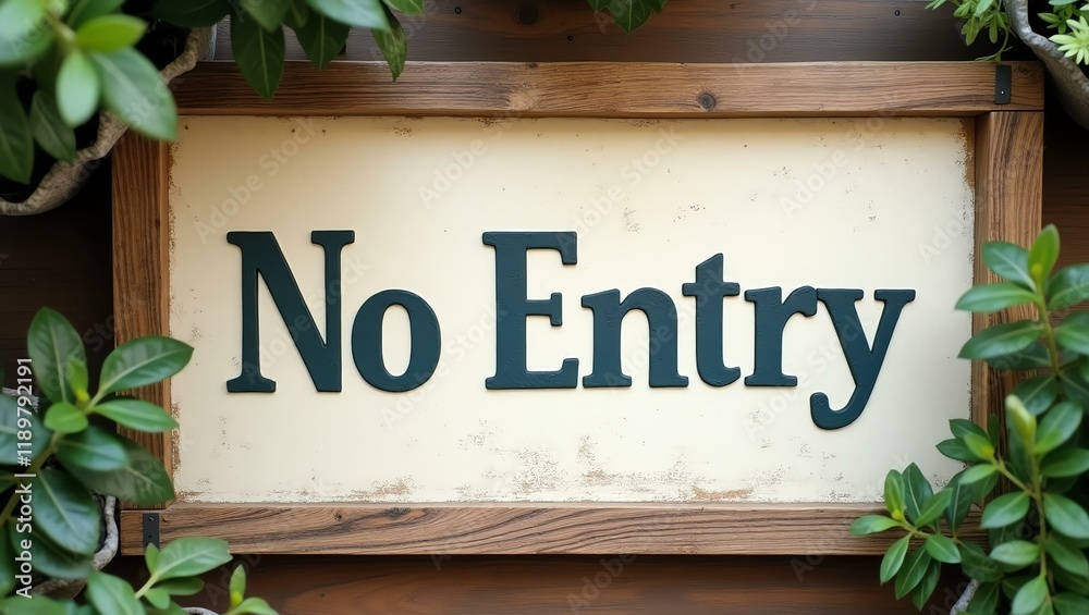 Obraz premium no entry is boldly displayed in a rustic, hand-painted style on a wooden signboard background