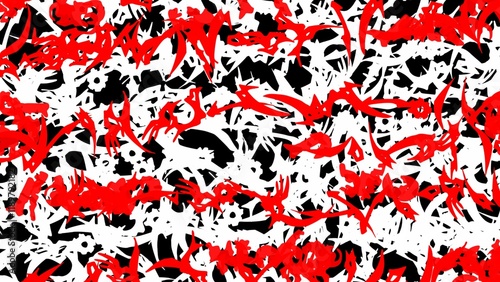 Abstract pattern featuring intertwining white, black, and red shapes creating a dynamic visual effect in a modern style
