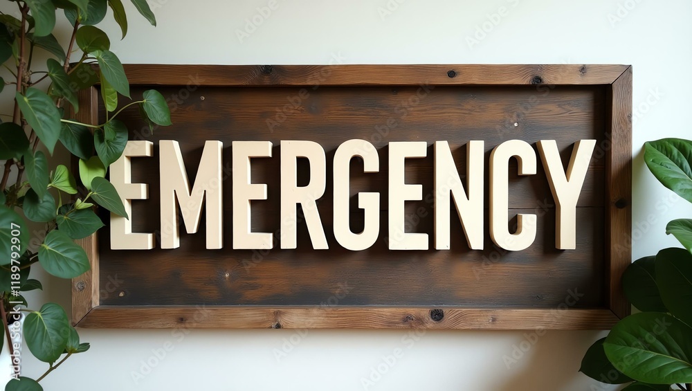 emergency is boldly displayed in a rustic, hand-painted style on a wooden signboard background emergency is boldly displayed in a rustic, hand-painted style on a wooden signboard background
