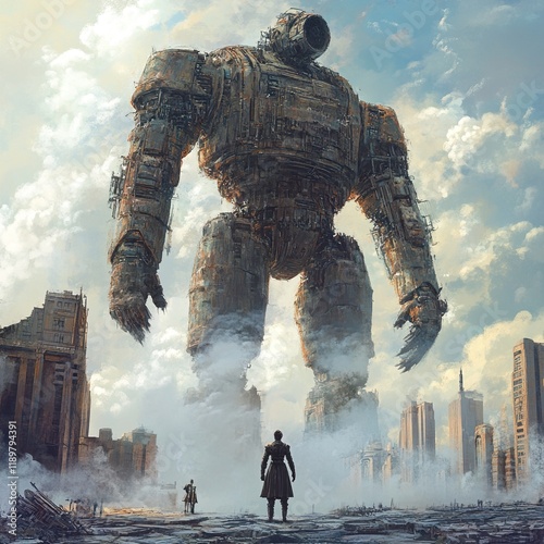 Colossal Robot in a Post-Apocalyptic City photo