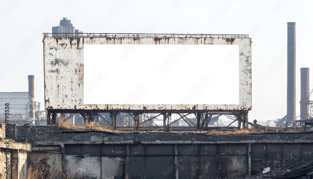 Obraz premium Rusty Billboard in Industrial Decaying Landscape