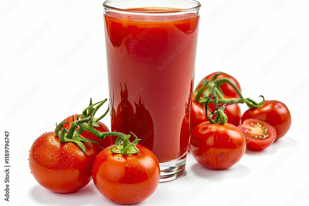 Freshly Squeezed Tomato Juice and Ripe Tomatoes Isolated on White Background Freshly Squeezed Tomato Juice and Ripe Tomatoes Isolated on White Background
