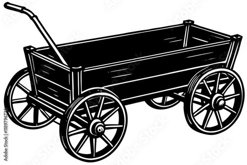  Close-up shot of vintage children's red wagon vector art illustration 