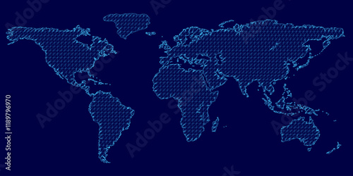 Blue image of the world with a grid of lines. The lines are in different colors and are arranged