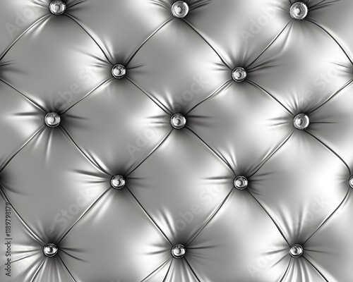 Silver Tufted Upholstery Texture with Metallic Buttons