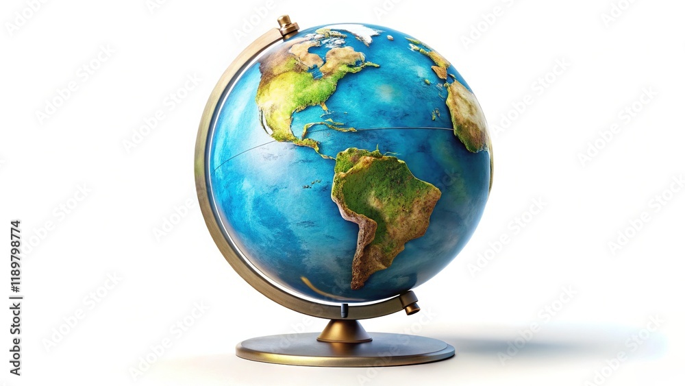 High-Resolution Terrestrial Globe, Earth Globe, World Map, 3D Globe, Isolated on White Background High-Resolution Terrestrial Globe, Earth Globe, World Map, 3D Globe, Isolated on White Background