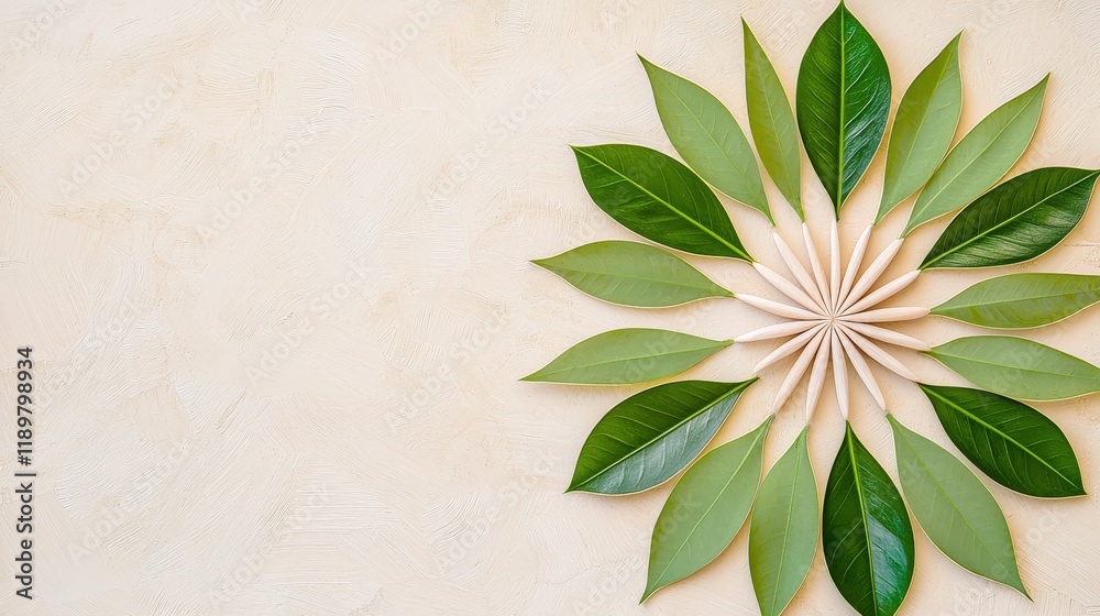 Green Leaf Arrangement on Light Background with Artistic Symmetry and Natural Beauty Displaying Serenity Green Leaf Arrangement on Light Background with Artistic Symmetry and Natural Beauty Displaying Serenity