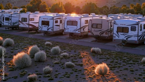 Serene Sunset Over RV Park in Desert Landscape