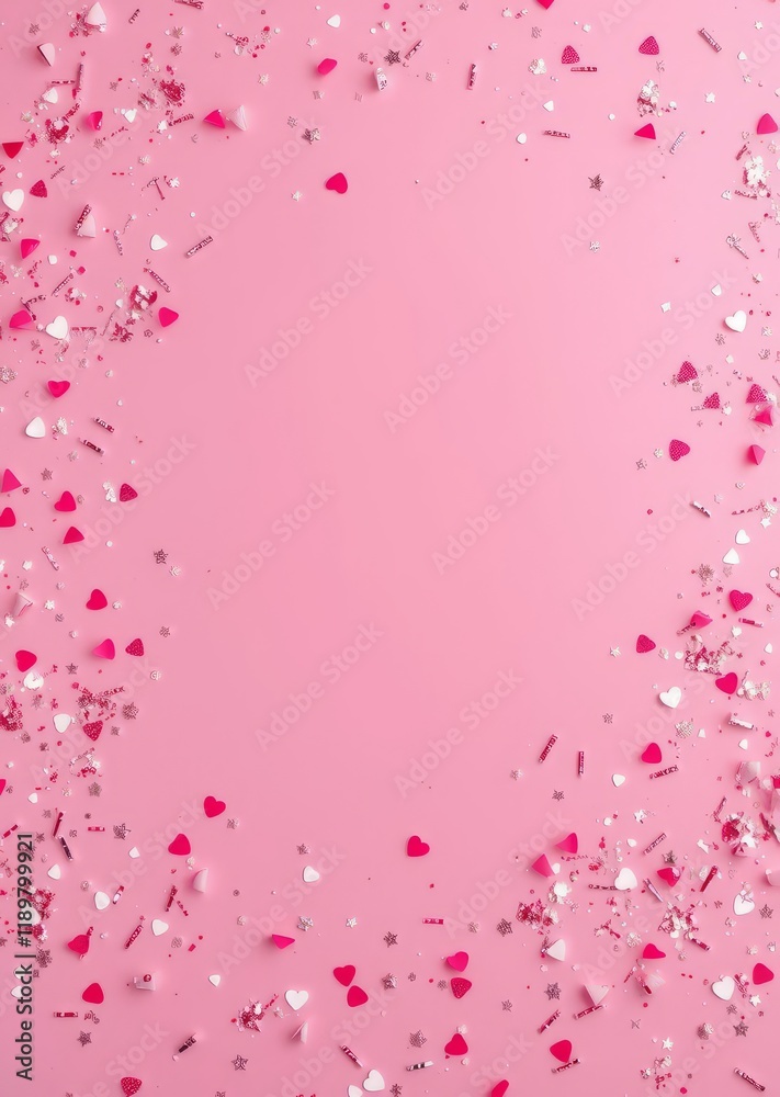 Confetti and sparkles on pink pastel background festive frame holiday backdrop flat lay copy space valentines love heart valentine vector romantic day holiday Confetti and sparkles on pink pastel background festive frame holiday backdrop flat lay copy space valentines love heart valentine vector romantic day holiday