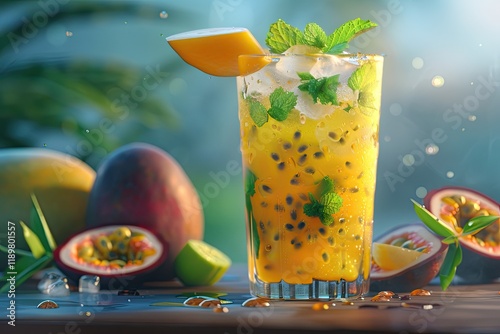 Clear Pixel Picture of Passion Fruit Mango Mojito in Glass