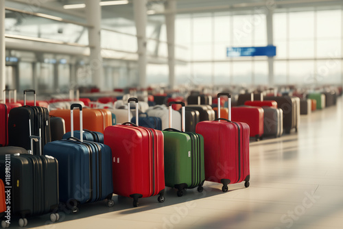 Colorful Suitcases in Modern Airport Terminal. photo