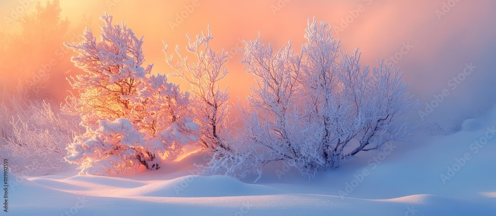 Fototapeta premium Frosty trees sunrise winter landscape