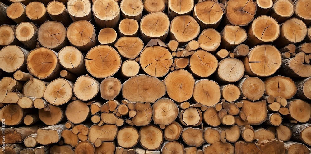 Natural pile of wood logs background arranged in a symmetrical stack. Highlighting organic patterns. Perfect for industrial and decorative use Natural pile of wood logs background arranged in a symmetrical stack. Highlighting organic patterns. Perfect for industrial and decorative use