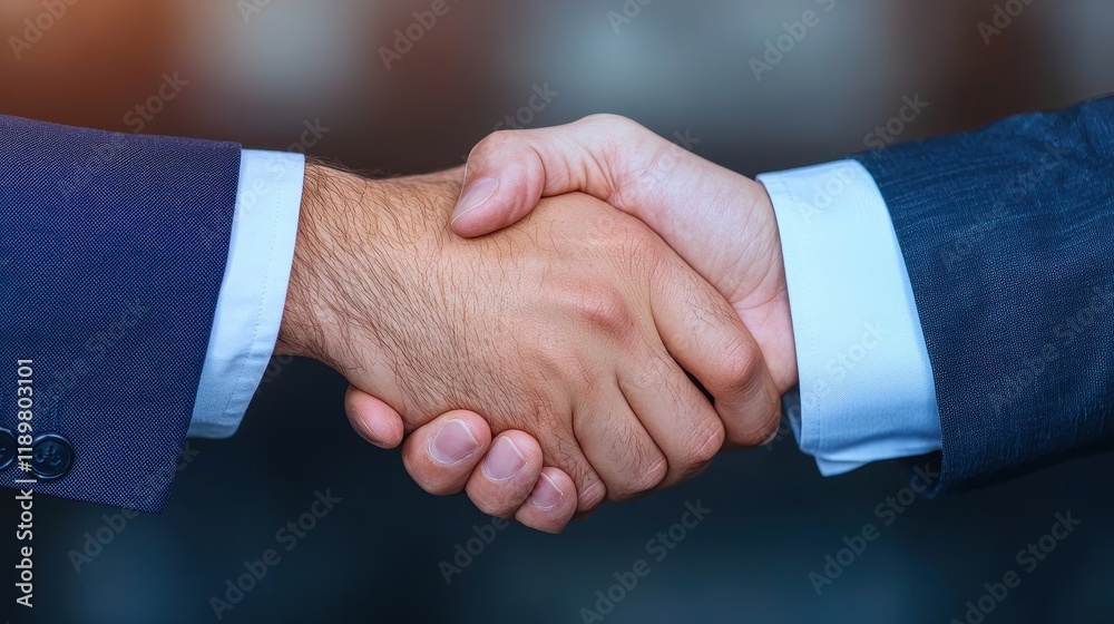 Obraz premium Close-up of Handshake Between Two Business People in Suits
