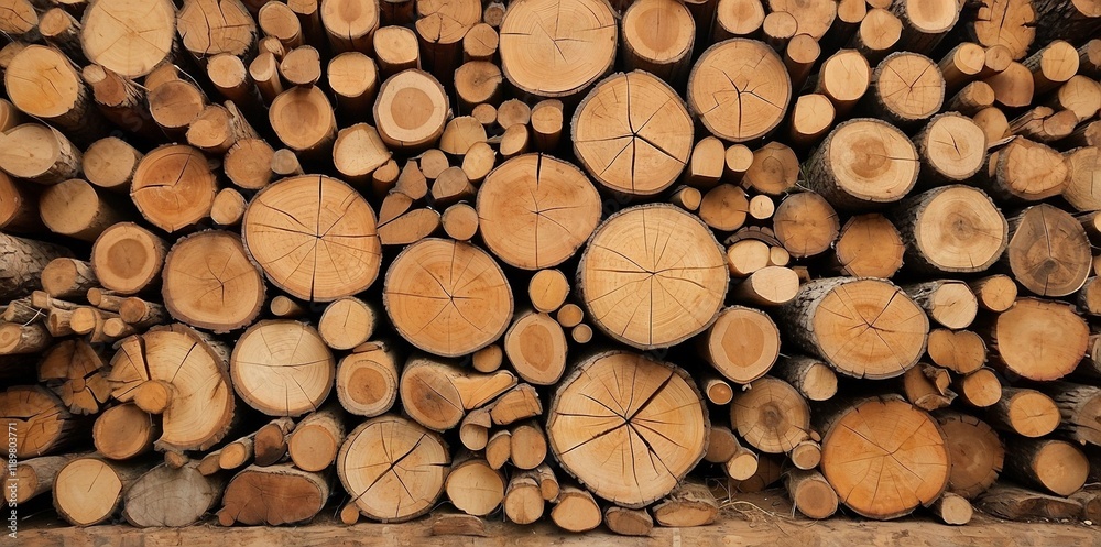 Natural pile of wood logs background arranged in a symmetrical stack. Highlighting organic patterns. Perfect for industrial and decorative use Natural pile of wood logs background arranged in a symmetrical stack. Highlighting organic patterns. Perfect for industrial and decorative use