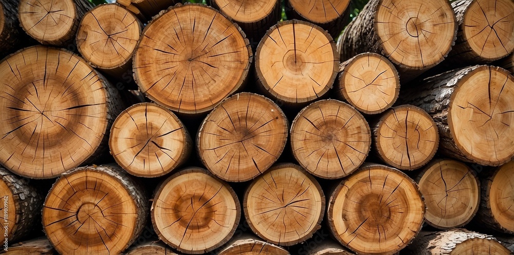 Natural pile of wood logs background arranged in a symmetrical stack. Highlighting organic patterns. Perfect for industrial and decorative use Natural pile of wood logs background arranged in a symmetrical stack. Highlighting organic patterns. Perfect for industrial and decorative use