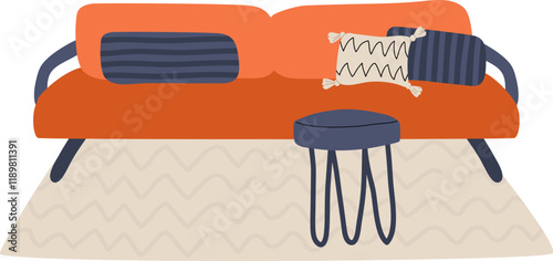 Handdrawn Sofa With Stool Interior