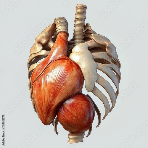 Human Muscular System Hyper-Realistic Illustration of Heart Muscle Ribcage Anatomy photo