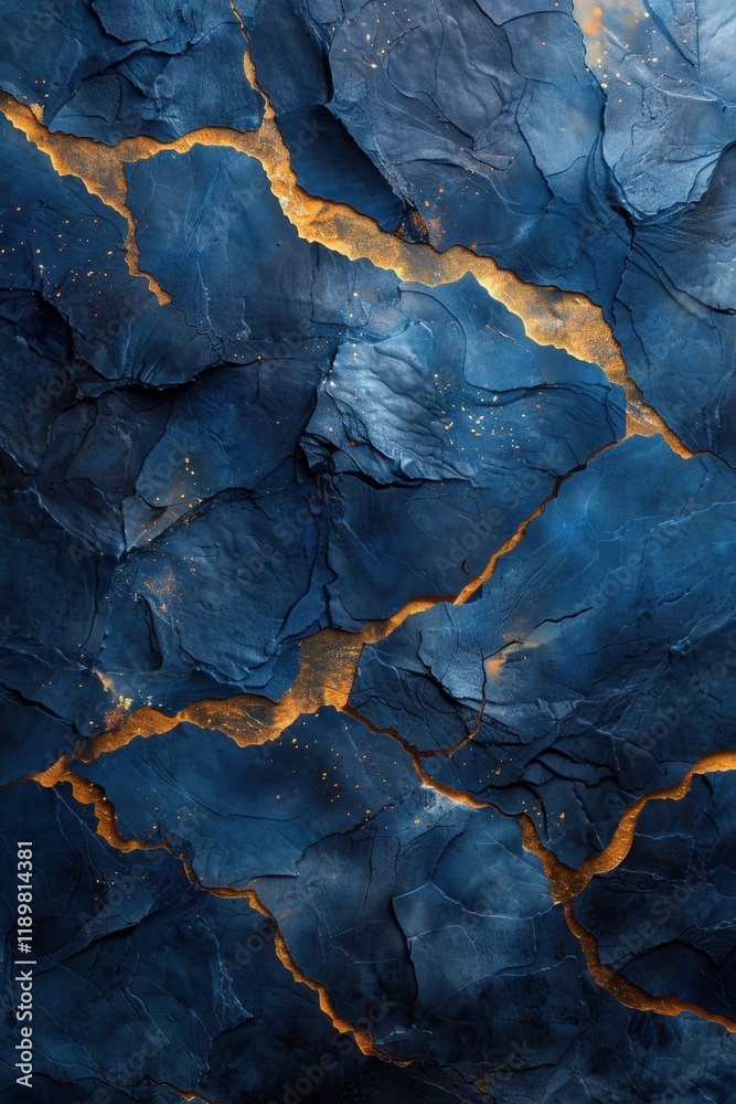 Naklejka premium Close up of a blue and gold painted wall, vertical background