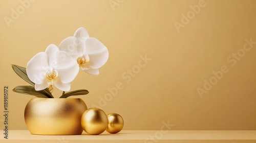 Elegant Golden Still Life with White Orchids