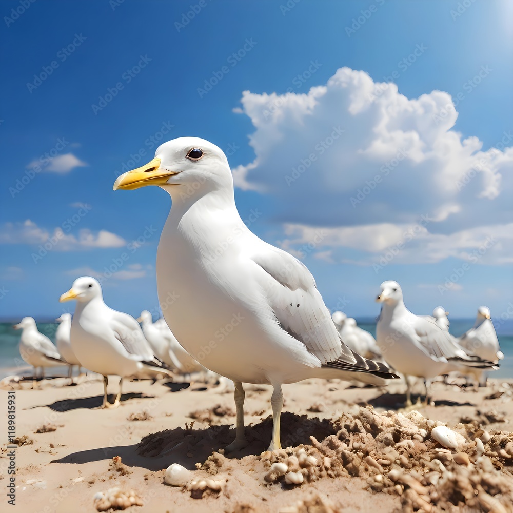 Fototapeta premium seagull on the beach under sunlight