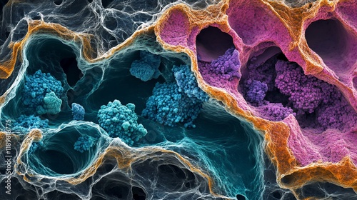 Microscopic Cellular Structure: A Symphony of Colors and Forms photo